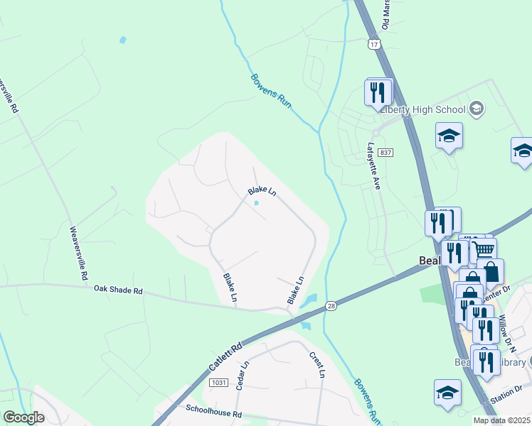 map of restaurants, bars, coffee shops, grocery stores, and more near 10943 Rugby Drive in Bealeton