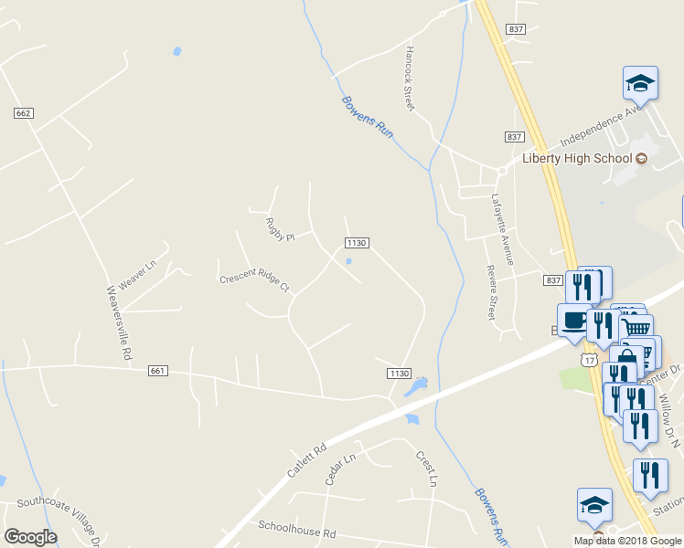 map of restaurants, bars, coffee shops, grocery stores, and more near 10934 Rugby Drive in Bealeton