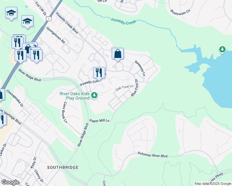 map of restaurants, bars, coffee shops, grocery stores, and more near 16873 Sea Lawn Place in Woodbridge