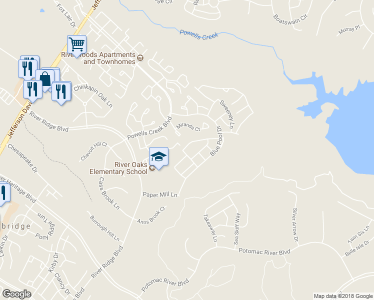 map of restaurants, bars, coffee shops, grocery stores, and more near 16873 Sea Lawn Place in Woodbridge