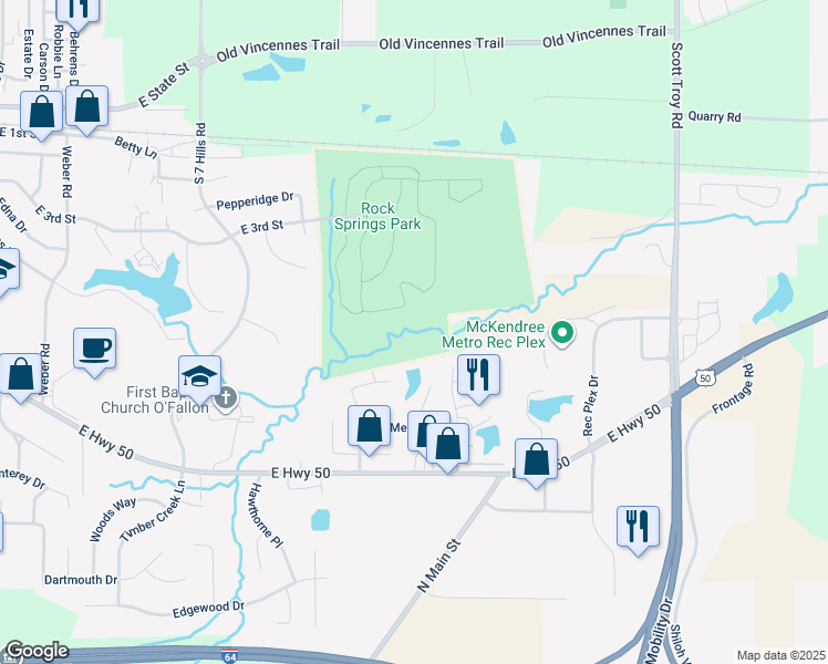 map of restaurants, bars, coffee shops, grocery stores, and more near 1428 East 3rd Street in O'Fallon