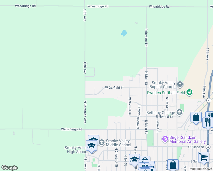 map of restaurants, bars, coffee shops, grocery stores, and more near 405-513 West Garfield Street in Lindsborg
