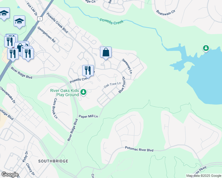 map of restaurants, bars, coffee shops, grocery stores, and more near 2606 Oak Valley Drive in Woodbridge