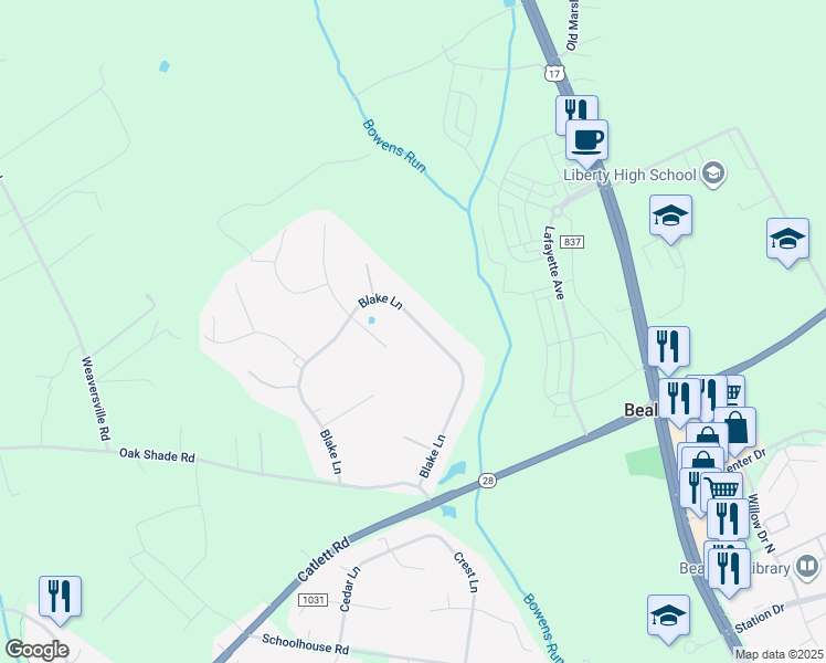 map of restaurants, bars, coffee shops, grocery stores, and more near 10936 Blake Lane in Bealeton