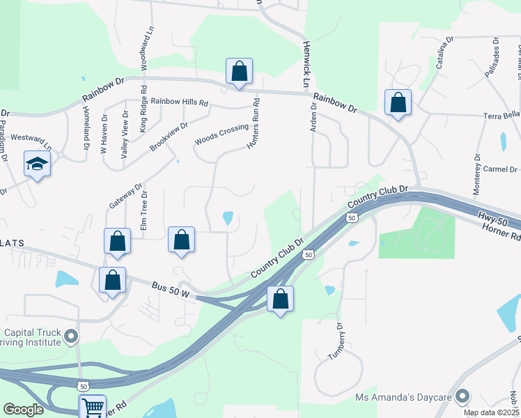 map of restaurants, bars, coffee shops, grocery stores, and more near 4613 Kingsbury Row in Jefferson City