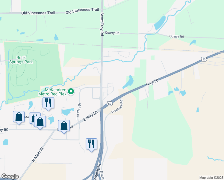 map of restaurants, bars, coffee shops, grocery stores, and more near 86-102 Rock Springs Estates in O'Fallon