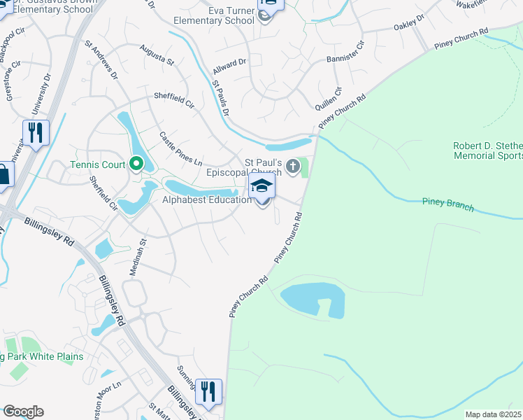 map of restaurants, bars, coffee shops, grocery stores, and more near 12105 Saint Georges Drive in Waldorf