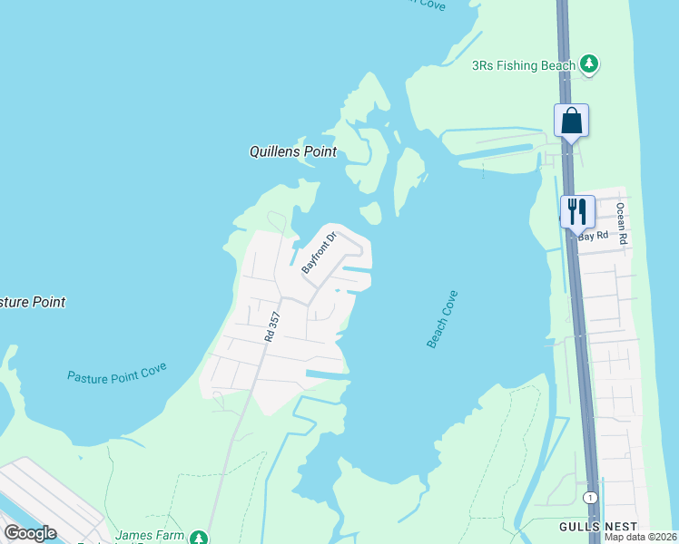 map of restaurants, bars, coffee shops, grocery stores, and more near 38921 Bayfront Drive in Ocean View