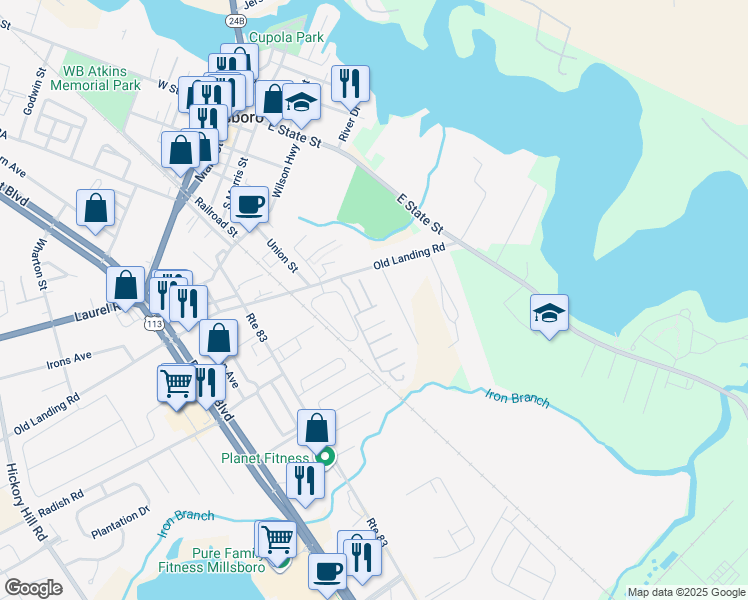 map of restaurants, bars, coffee shops, grocery stores, and more near 350 Peachtree Lane in Millsboro