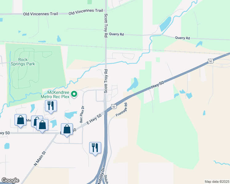 map of restaurants, bars, coffee shops, grocery stores, and more near 86-102 Rock Springs Estates in O'Fallon