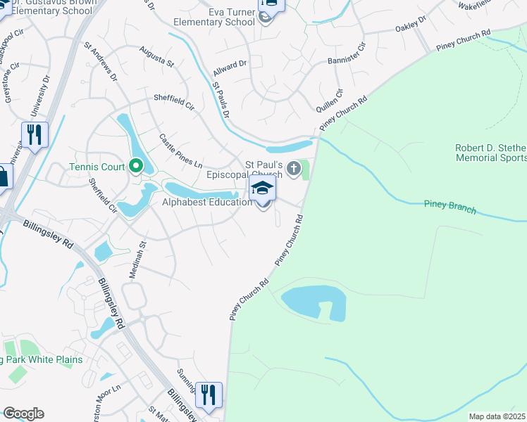 map of restaurants, bars, coffee shops, grocery stores, and more near 12105 Saint Georges Drive in Waldorf