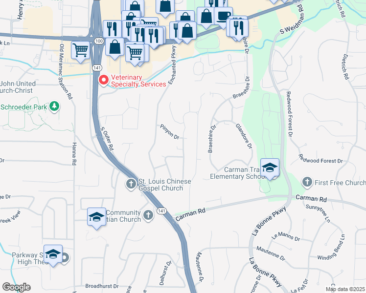 map of restaurants, bars, coffee shops, grocery stores, and more near 516 Forest Parkway Drive in Manchester