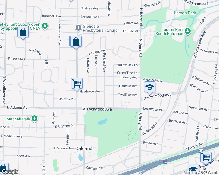 map of restaurants, bars, coffee shops, grocery stores, and more near 225 Cornelia Avenue in St. Louis