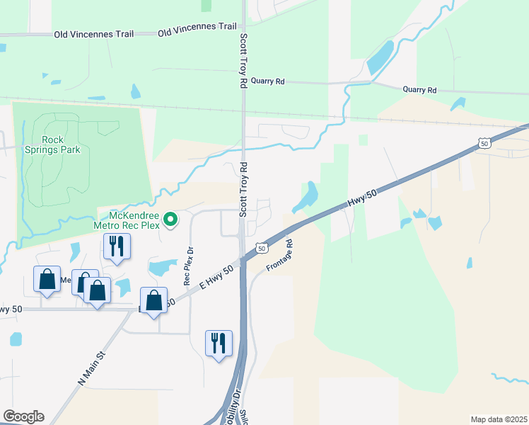 map of restaurants, bars, coffee shops, grocery stores, and more near 86-102 Rock Springs Estates in O'Fallon