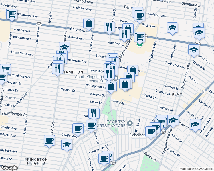 map of restaurants, bars, coffee shops, grocery stores, and more near 4922 Murdoch Avenue in St. Louis