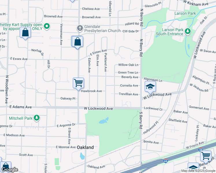 map of restaurants, bars, coffee shops, grocery stores, and more near 225 Cornelia Avenue in St. Louis