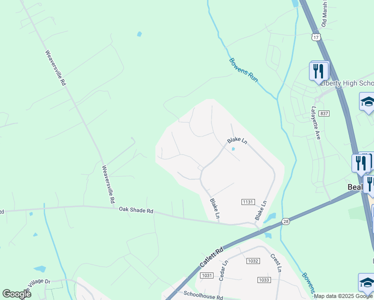 map of restaurants, bars, coffee shops, grocery stores, and more near 6822 Crescent Ridge Court in Bealeton