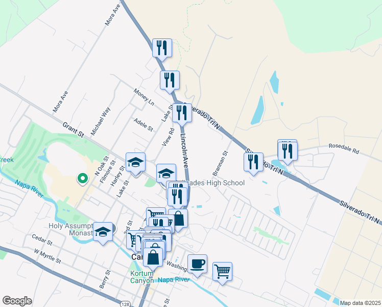 map of restaurants, bars, coffee shops, grocery stores, and more near 1866 Lincoln Avenue in Calistoga