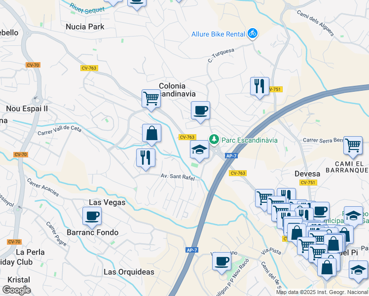 map of restaurants, bars, coffee shops, grocery stores, and more near 3 Partida Caneta in l'Alfàs del Pi