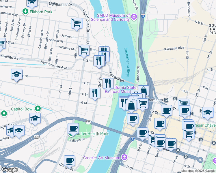 map of restaurants, bars, coffee shops, grocery stores, and more near 435 2nd Street in Davis
