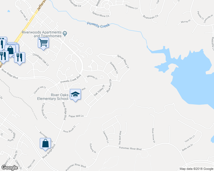 map of restaurants, bars, coffee shops, grocery stores, and more near 2509 Oak Tree Lane in Woodbridge