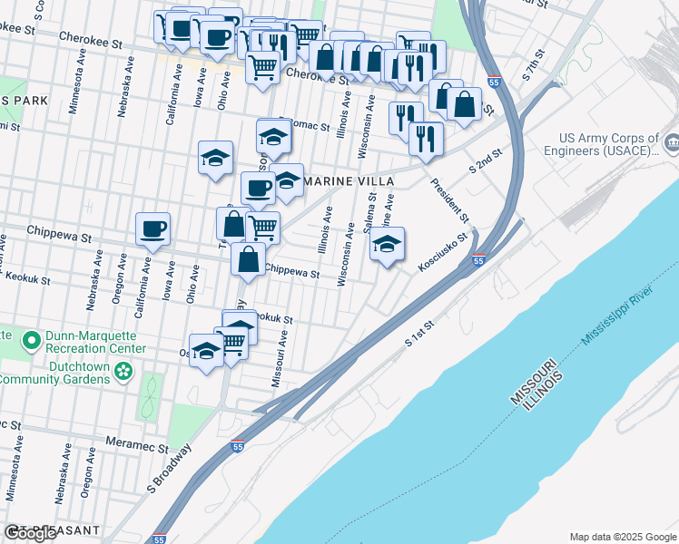 map of restaurants, bars, coffee shops, grocery stores, and more near 3746 Wisconsin Avenue in St. Louis