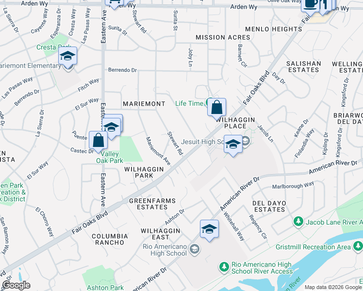 map of restaurants, bars, coffee shops, grocery stores, and more near 1112 Stewart Road in Sacramento