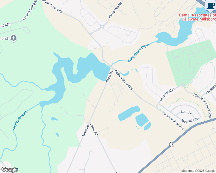 map of restaurants, bars, coffee shops, grocery stores, and more near 29254 Revel Road in Millsboro