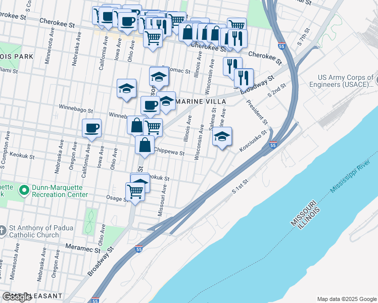 map of restaurants, bars, coffee shops, grocery stores, and more near 2017 Chippewa Street in St. Louis