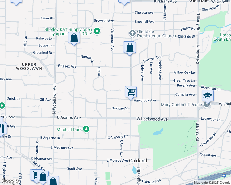 map of restaurants, bars, coffee shops, grocery stores, and more near 108 Southarm Drive in St. Louis