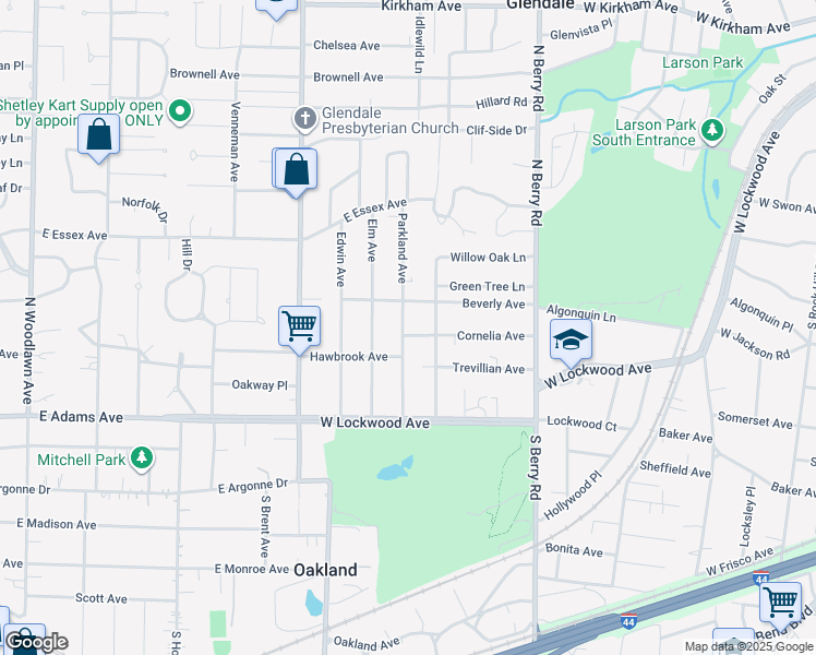 map of restaurants, bars, coffee shops, grocery stores, and more near 225 Cornelia Avenue in St. Louis
