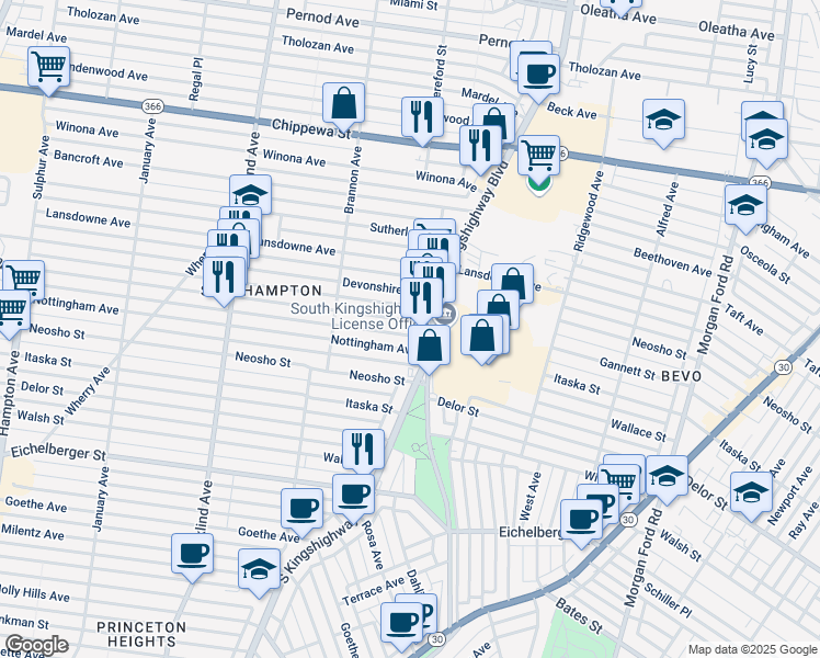 map of restaurants, bars, coffee shops, grocery stores, and more near 4922 Murdoch Avenue in St. Louis