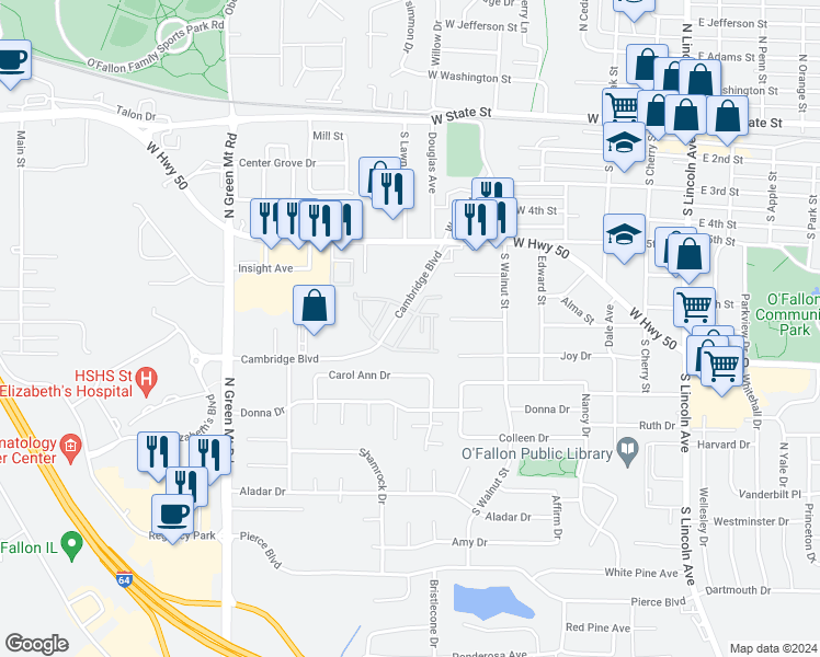 map of restaurants, bars, coffee shops, grocery stores, and more near 749 Michael Street in O'Fallon