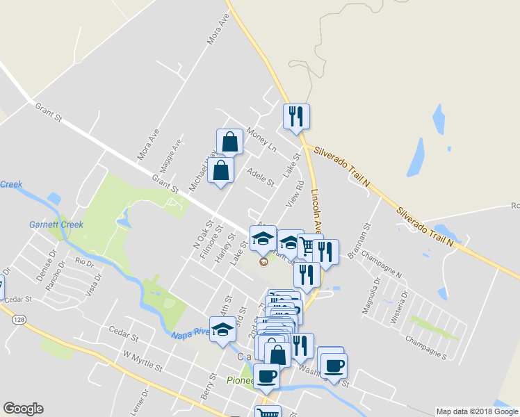 map of restaurants, bars, coffee shops, grocery stores, and more near 1811 Lake Street in Calistoga