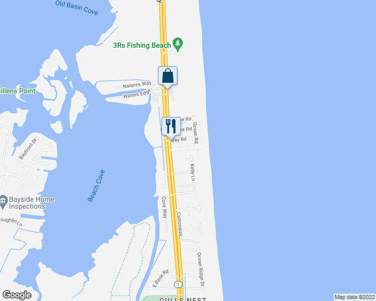 map of restaurants, bars, coffee shops, grocery stores, and more near 39578 Admiral Road in Bethany Beach