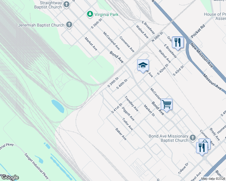 map of restaurants, bars, coffee shops, grocery stores, and more near 519 South 40th Street in East St. Louis