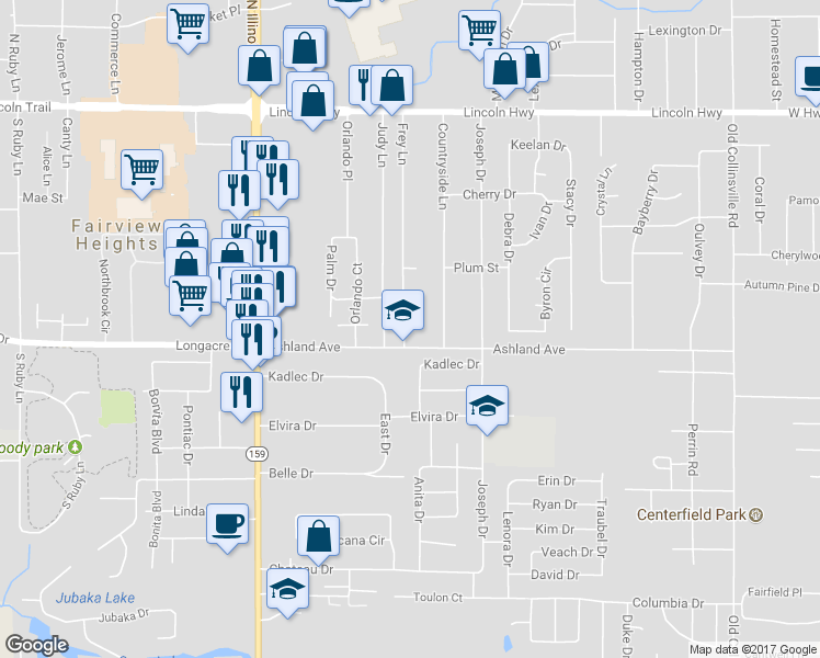 map of restaurants, bars, coffee shops, grocery stores, and more near 331 Frey Lane in Fairview Heights