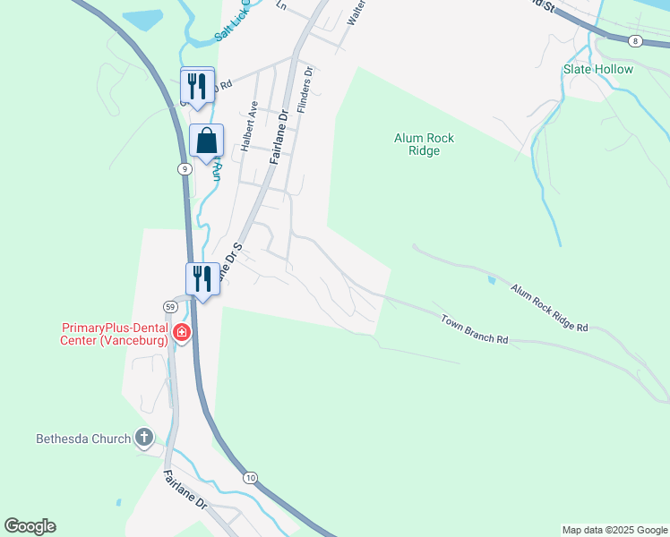 map of restaurants, bars, coffee shops, grocery stores, and more near 111 Carrington Avenue in Vanceburg