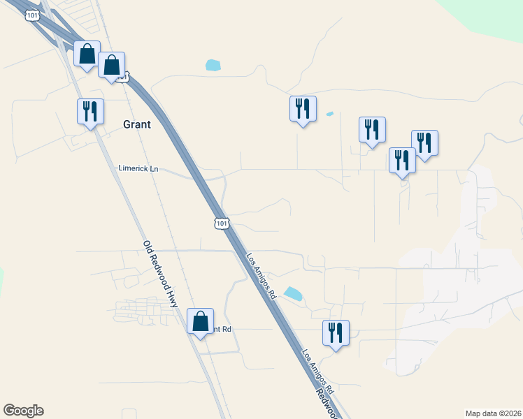 map of restaurants, bars, coffee shops, grocery stores, and more near 12490 Los Amigos Road in Healdsburg