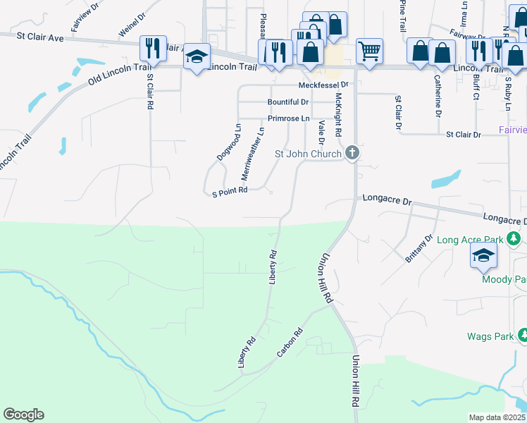 map of restaurants, bars, coffee shops, grocery stores, and more near 212 Allen Ln in Fairview Heights