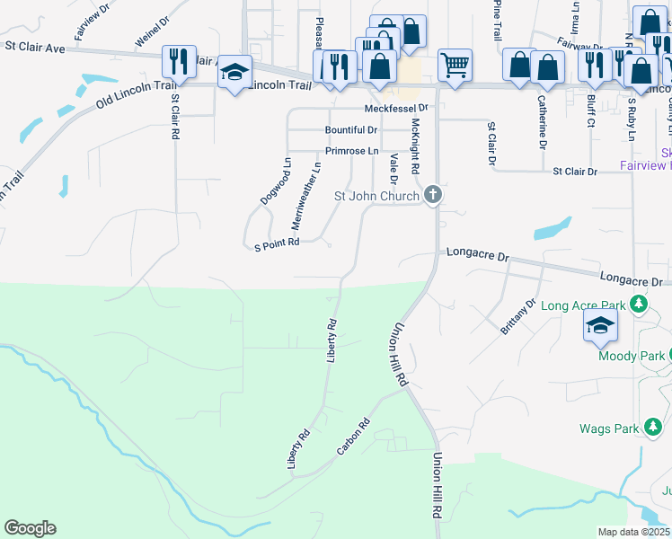 map of restaurants, bars, coffee shops, grocery stores, and more near 212 Allen Lane in Fairview Heights