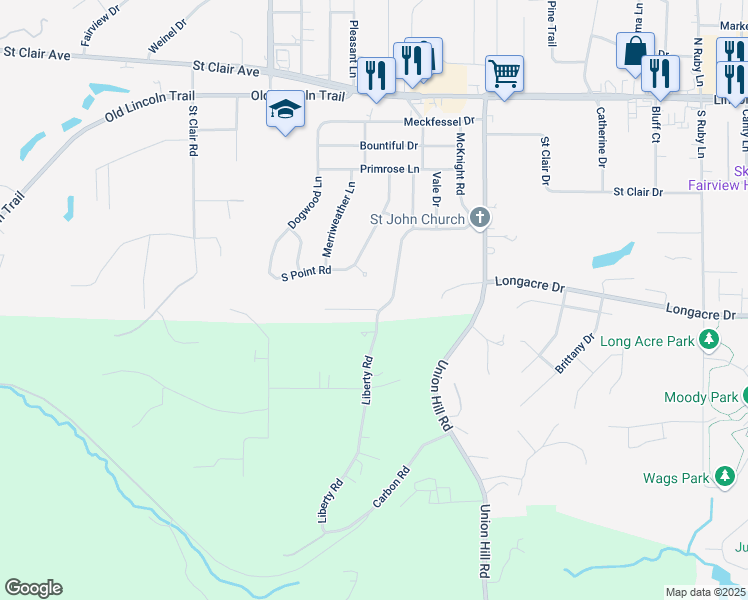 map of restaurants, bars, coffee shops, grocery stores, and more near 212 Allen Lane in Fairview Heights