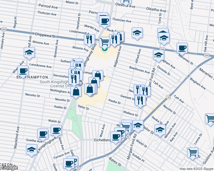 map of restaurants, bars, coffee shops, grocery stores, and more near 4472 Ridgewood Avenue in St. Louis