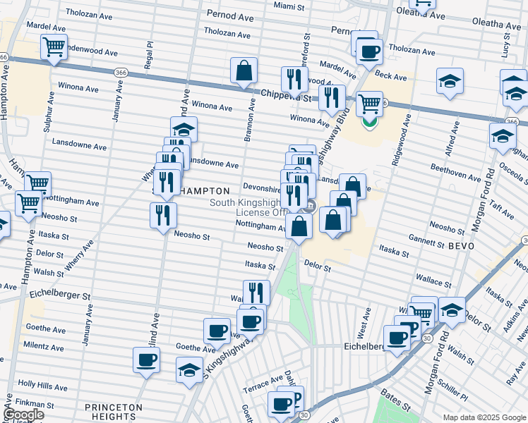 map of restaurants, bars, coffee shops, grocery stores, and more near 5016 Murdoch Avenue in St. Louis