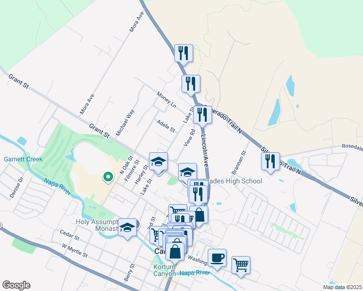 map of restaurants, bars, coffee shops, grocery stores, and more near 21 View Road in Calistoga