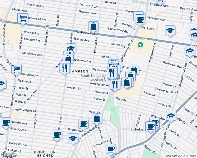 map of restaurants, bars, coffee shops, grocery stores, and more near 5016 Murdoch Avenue in St. Louis
