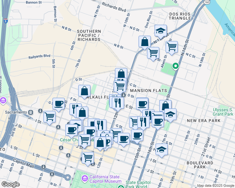 map of restaurants, bars, coffee shops, grocery stores, and more near 431 11th Street in Sacramento