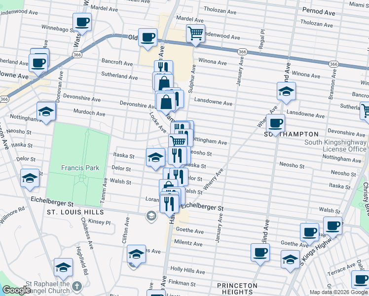 map of restaurants, bars, coffee shops, grocery stores, and more near 4924 Hampton Avenue in St. Louis