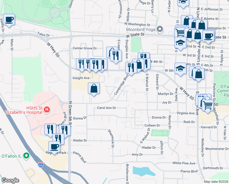 map of restaurants, bars, coffee shops, grocery stores, and more near 749 Michael Street in O'Fallon