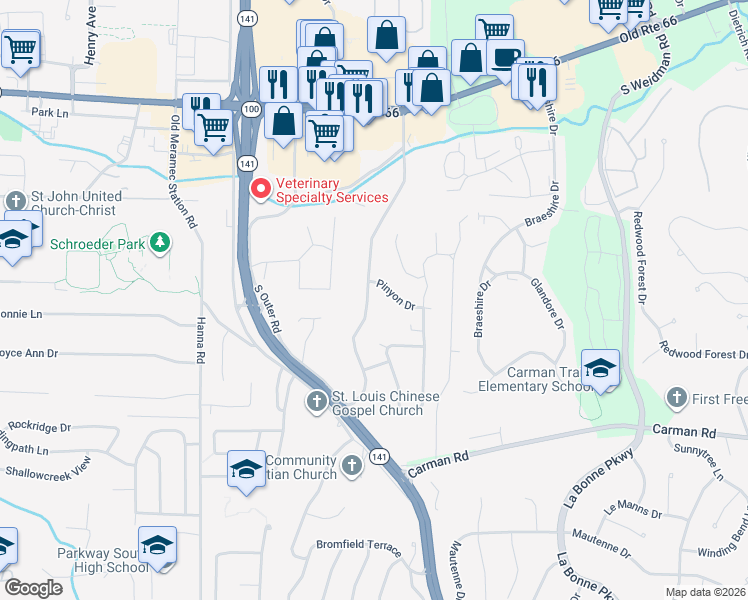map of restaurants, bars, coffee shops, grocery stores, and more near 1204 Pinyon Drive in Manchester